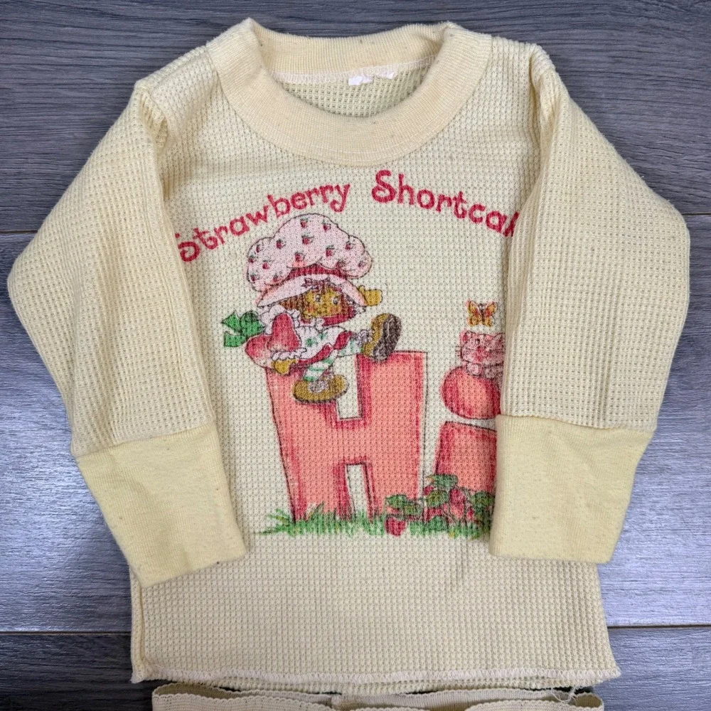 Vtg 80s Strawberry Shortcake Waffle Pajamas Baby Girl Graphic Set‎ 12–18M *READ